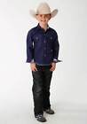 Roper's Youth Boy's Solid Navy Blue Poplin Western Show Shirt.