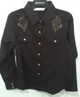 Cumberland Outfitters Girl's Black Long-sleeve Western Shirt W/Pink Rhinestone Horse Head