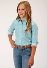 Roper's Girls long-sleeve light blue / turquoise, paisley all-over print, button down Western shirt with snaps