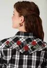 Roper Women's Black & White Plaid Western Shirt with Rose Embroidery on back