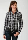 Roper Women's Black & White Plaid Western Shirt with Rose Embroidery on back