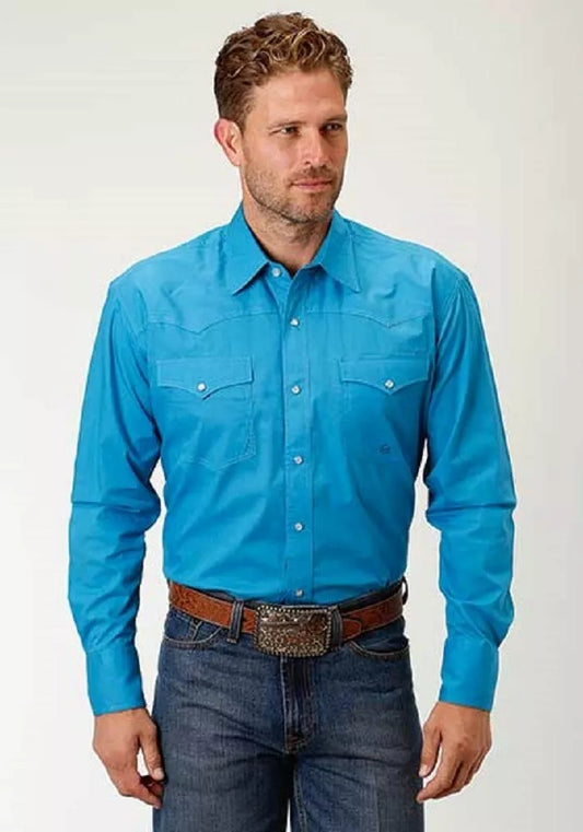 Roper Men's Solid Turquoise POPLIN WESTERN SHIRT