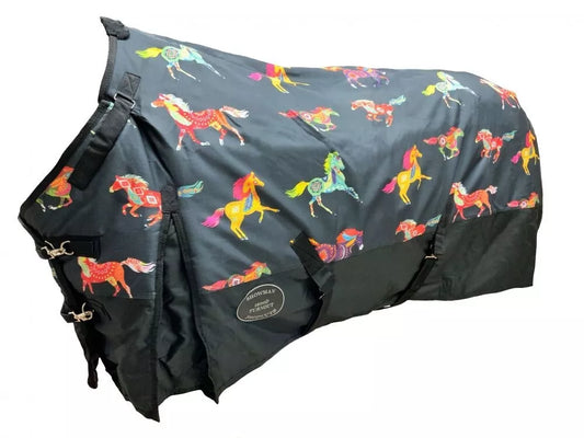 SOUTHWEST DESIGN RUNNING HORSE TURNOUT BLANKET 1200D Waterproof 80"