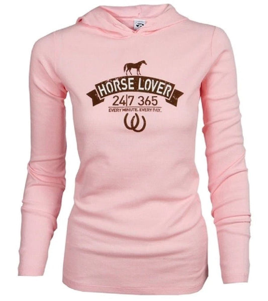 Women's Light pink THERMAL HOODED SHIRT w/ 'Horse Lover'