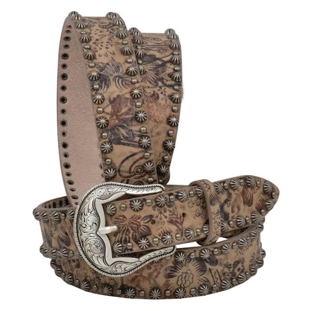 Women's Genuine leather ANGEL RANCH FLORAL PRINT FASHION BELT w/ Studs
