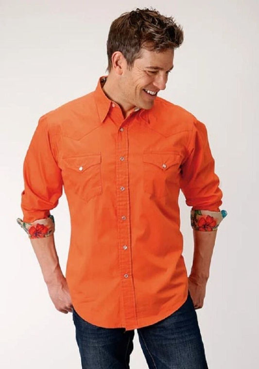 Roper Men's SOLID ORANGE POPLIN WESTERN RODEO SHIRT 2XL