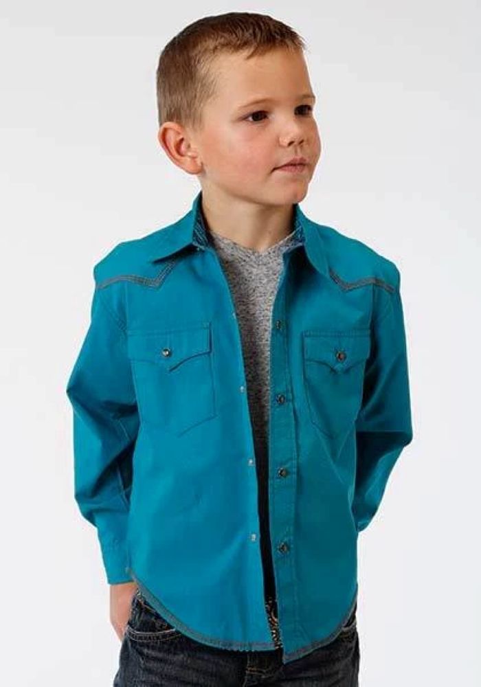 Roper Youth Boy's Jewel Blue Solid Poplin Western Show Shirt