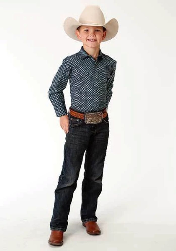 Roper's Youth Boy's Blue with Light Blue & Green Geo Circles Western Show Shirt