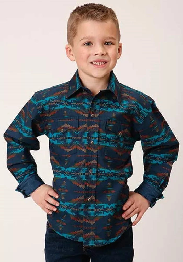 Boy's Roper Aztec Horizontal Print Western Shirt