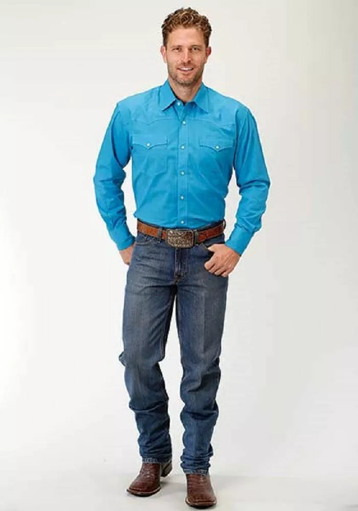 Roper Men's Solid Turquoise POPLIN WESTERN SHIRT