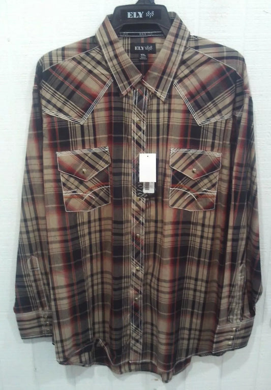 Ely Cattleman Men's Brown PLAID WESTERN SHIRT