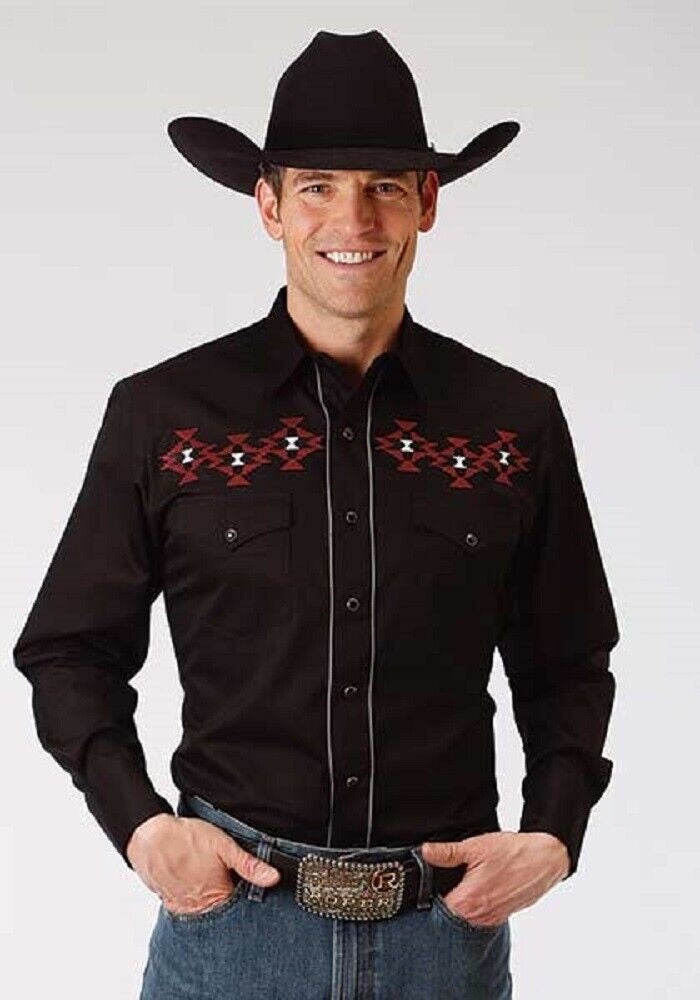 Men's Roper Black Longhorn Steer Embroidered Western Shirt