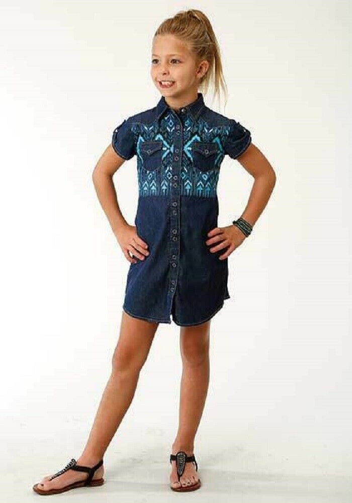 Girl's Roper Denim Snap Up Western Dress