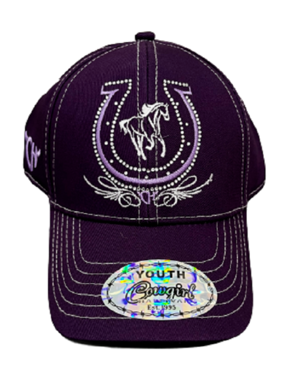 Youth Girl's Cowgirl Hardware Purple HORSESHOE HORSE RHINESTONE HAT Baseball cap