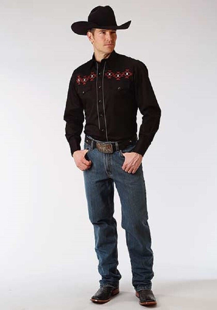 Men's Roper Black Longhorn Steer Embroidered Western Shirt