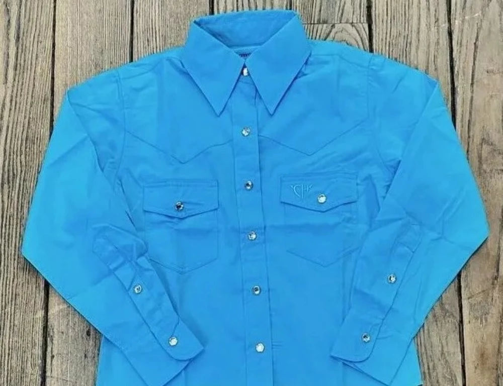 Girl's Cowgirl Hardware Solid Turquoise Western Shirt