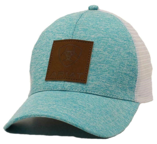 Turquoise & White ARIAT BASEBALL CAP HAT w/ Mesh back Pony tail opening Logo
