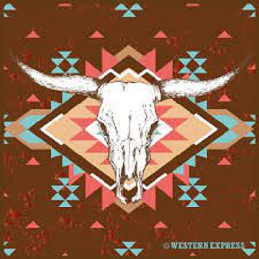 Western Express 22" x 22" Brown DESERT STEER SKULL BANDANA