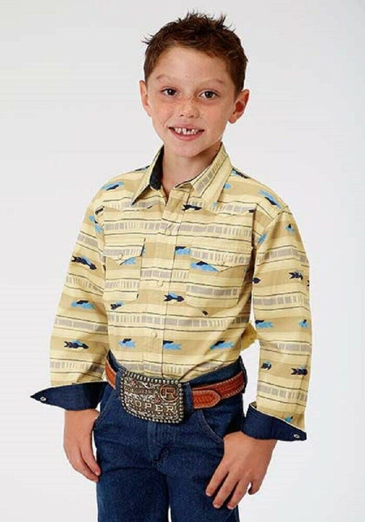 Roper Boy's Youth Light Tan Arrow Western Shirt
