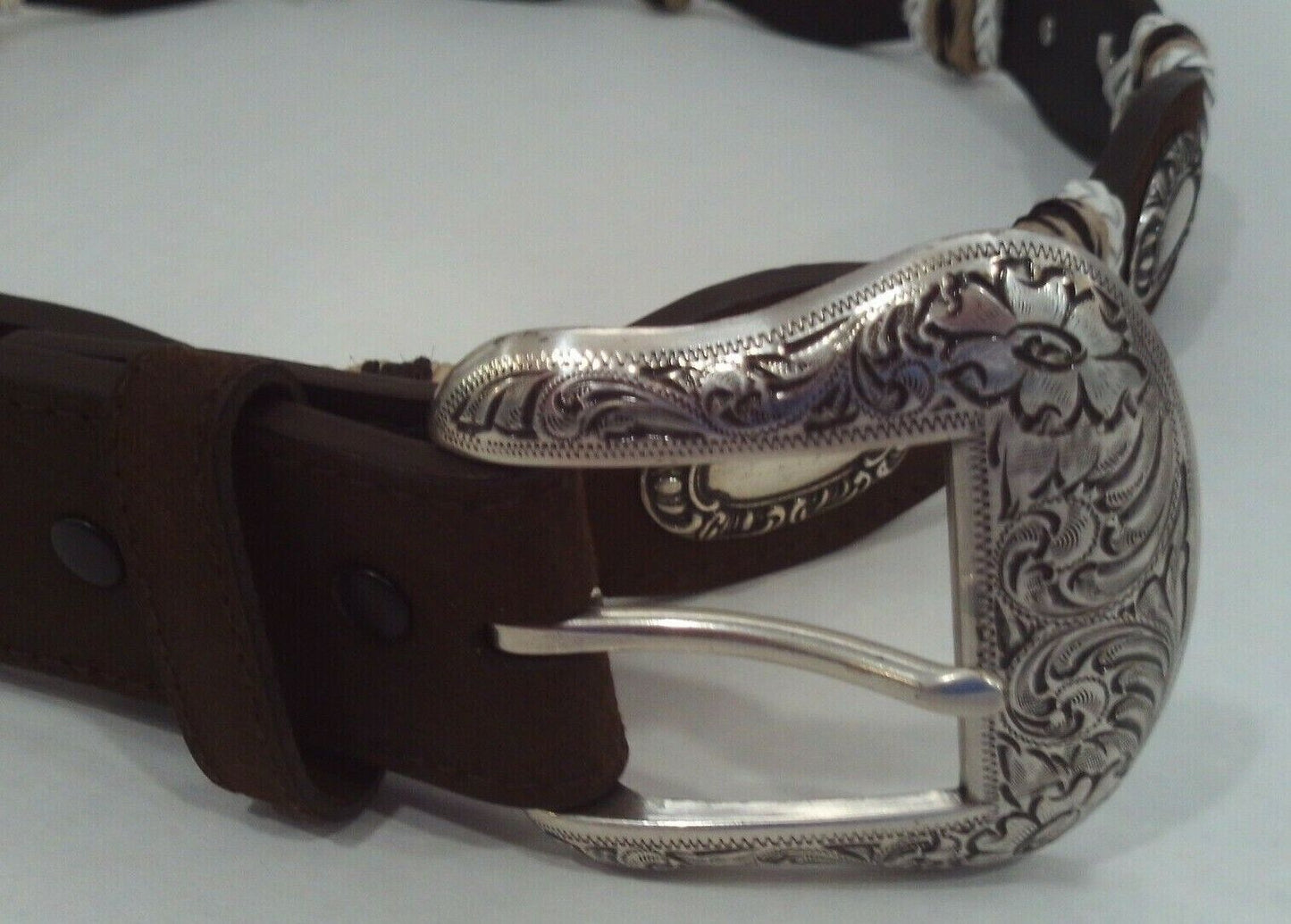 Dark brown WESTERN SCALLOP BELT w/ Engraved conchos