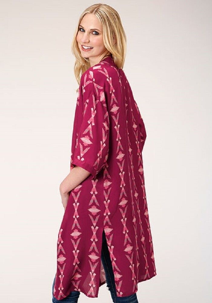 Women's Roper WINE AZTEC PRINT CARDIGAN shirt pullover blouse