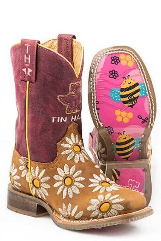Youth girl's Tin Haul 'Lil Blossom' Cowboy Boots w/ Bumblebee sole