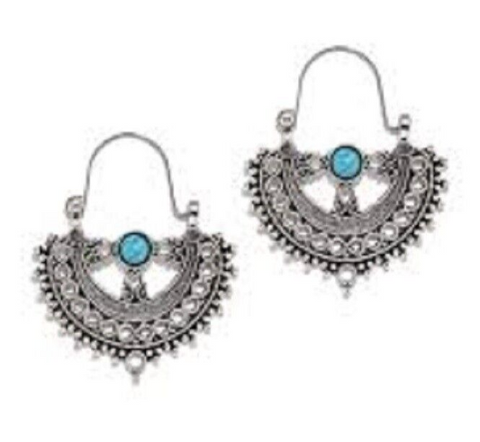 Silver Boho Turquoise Dangle Earrings