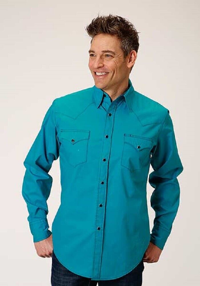 Men's Roper Deep Teal Poplin Western Shirt