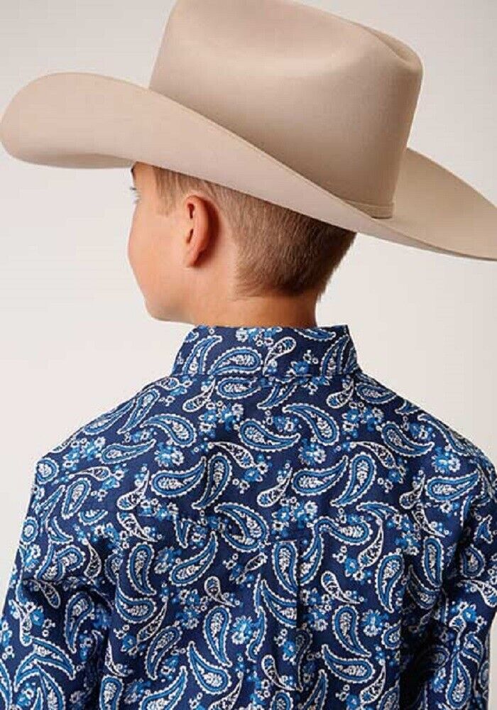 Boy's Roper Blue & White Paisley Print Western Shirt