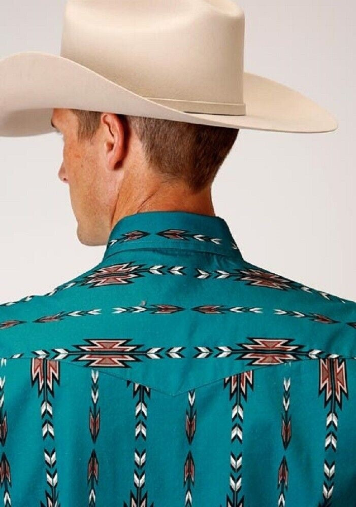 Roper Men's Teal Aztec Arrow Print Western Shirt