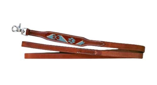 Showman Couture Genuine Leather Dog Leash w/ Beaded paw print