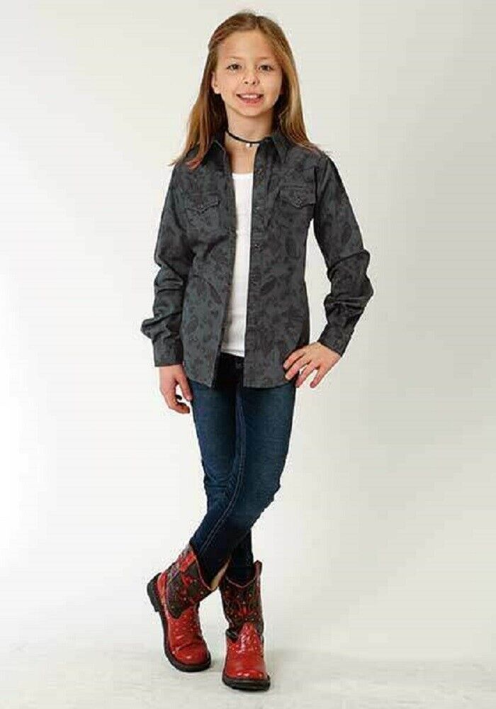 Youth Girl's Roper Gray & Black Paisley Western Shirt