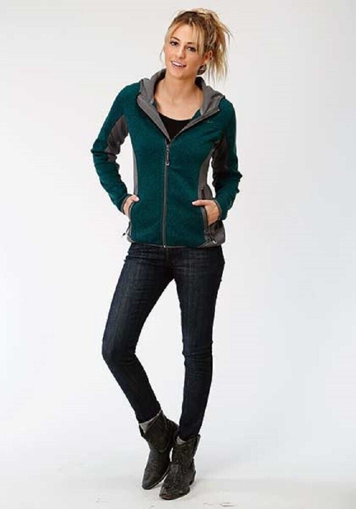 Women's Roper Teal Gray Hooded Zipper Jacket