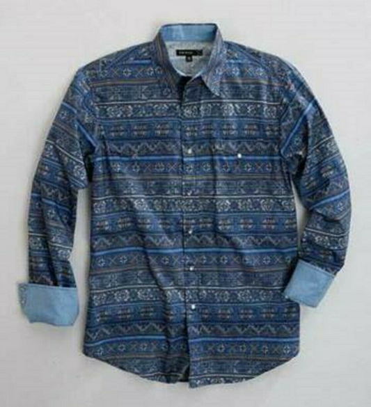 Men's Tin Haul Blue Aztec Western Shirt