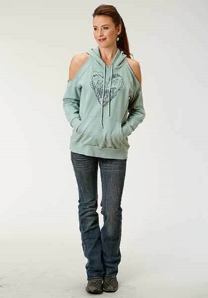 WOMEN'S ROPER SAGE GREEN SWEATSHIRT w/ COLD SHOULDER