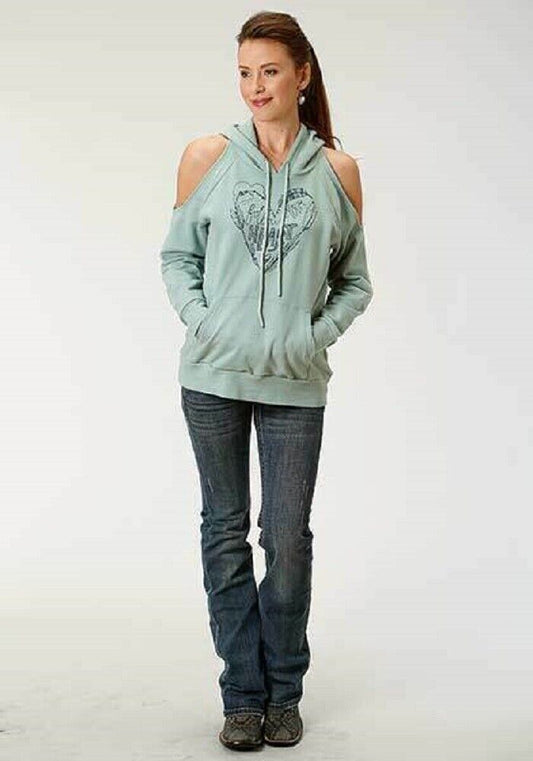 WOMEN'S ROPER SAGE GREEN SWEATSHIRT w/ COLD SHOULDER