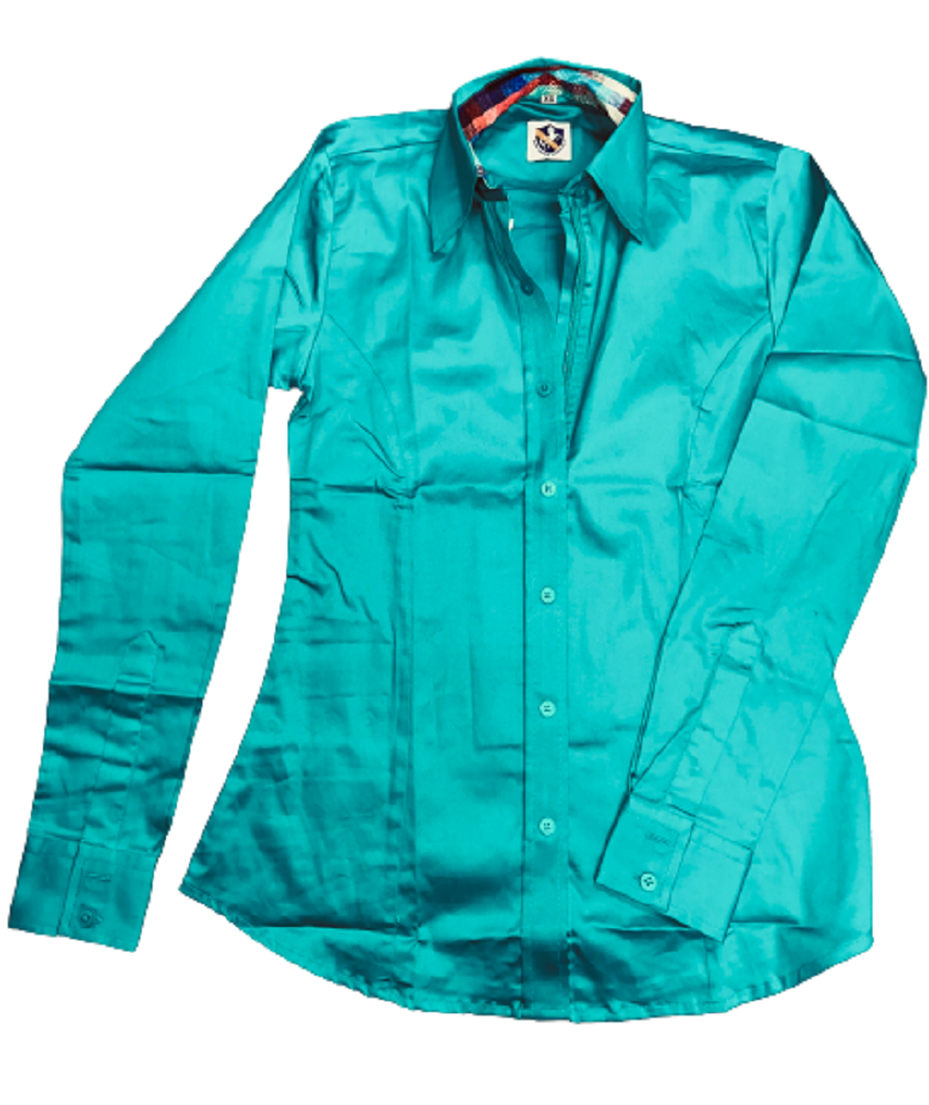 RHC Equestrian Women's Teal Green CONCEALED ZIPPER w/ BUTTON SHOW SHIRT