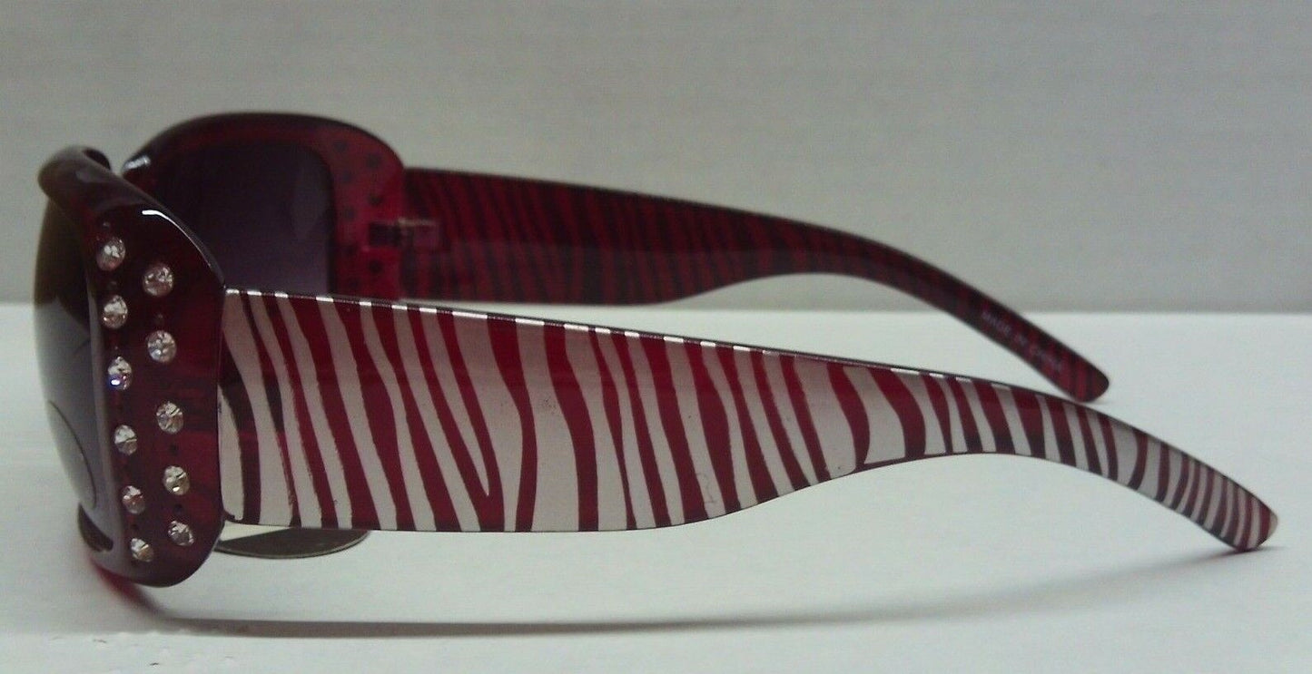 Fashion Sunglasses w/ Crystal Rhinestones Red silver zebra
