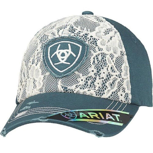 Women's Dark Turquoise & Lace ARIAT SHIELD LOG BASEBALL CAP HAT