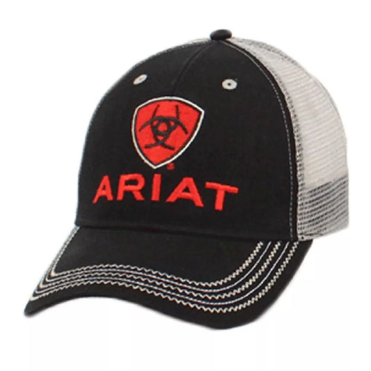 Black gray red Ariat Logo Hat w/ Mesh back