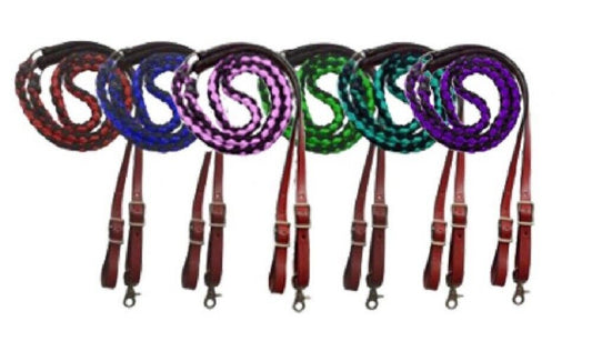 8' Nylon & Leather Barrel Roping Reins, Color choice
