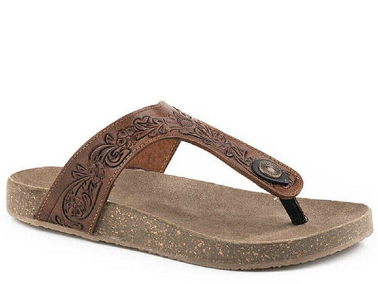 Roper Women's Tan 'MIRANDA' TOOLED Sandals SZ 5