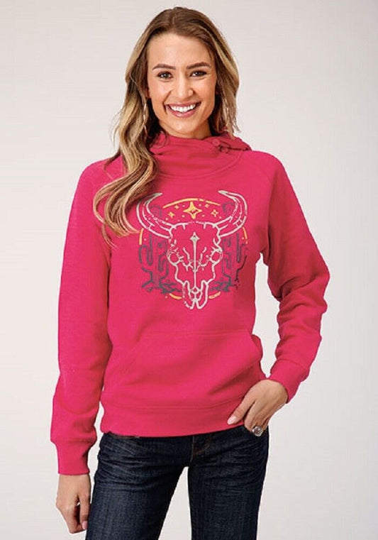 Women's Roper Pink Rose Skull & Cactus Hoodie Sweatshirt