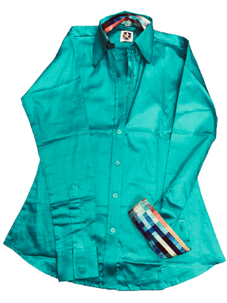 RHC Equestrian Women's Teal Green CONCEALED ZIPPER w/ BUTTON SHOW SHIRT