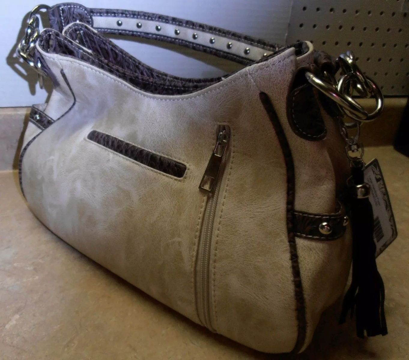 Ivory & Brown checkered LARGE CONCEAL CARRY PURSE Cowhide Handbag SALE!!!