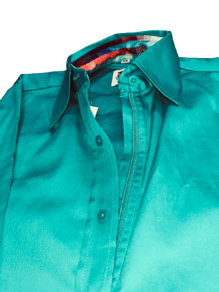 RHC Equestrian Women's Teal Green CONCEALED ZIPPER w/ BUTTON SHOW SHIRT