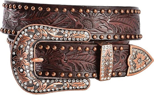 Women's Angel Ranch Tooled Leather Belt w/ Buckle