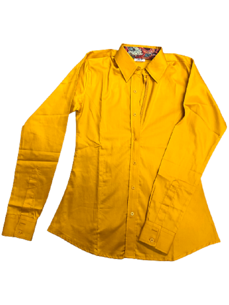 RHC Equestrian Women's Yellow CONCEALED ZIPPER w/ BUTTON SHOW SHIRT