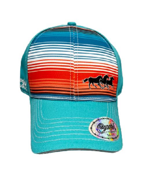 Women's Cowgirl Hardware Turquoise RUNNING HORSES SERAPE HAT CAP w/ Snapback
