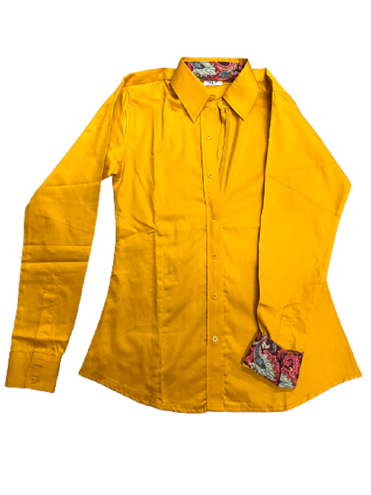 RHC Equestrian Women's Yellow CONCEALED ZIPPER w/ BUTTON SHOW SHIRT